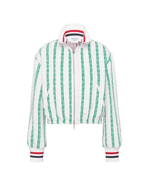 Thom Browne Blue Blouson En Tweed À Rayures Régimentaires