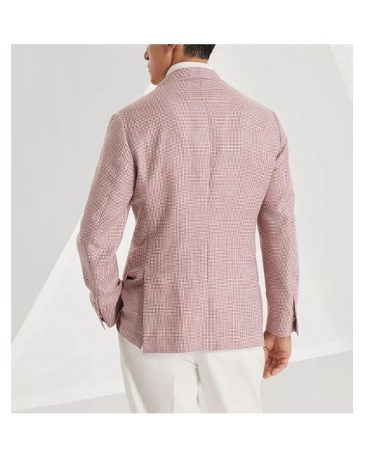 Brunello Cucinelli Pink Houndstooth-Pattern Blazer for men