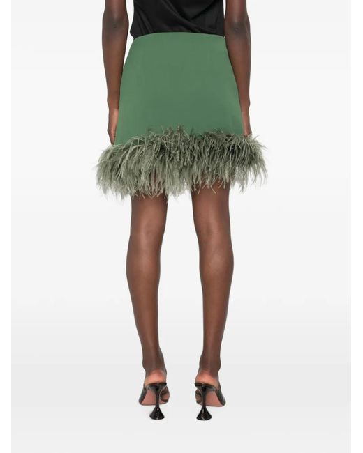 P.A.R.O.S.H. Green Feather-Trim Mini Skirt