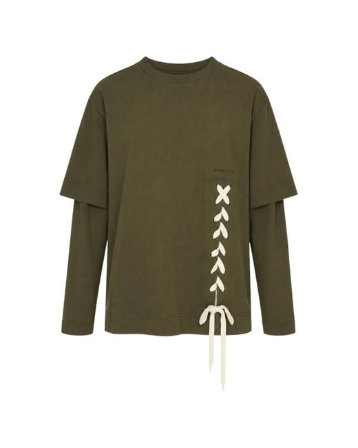 Simone Rocha Green Lace-Up Layered Long-Sleeve T-Shirt for men