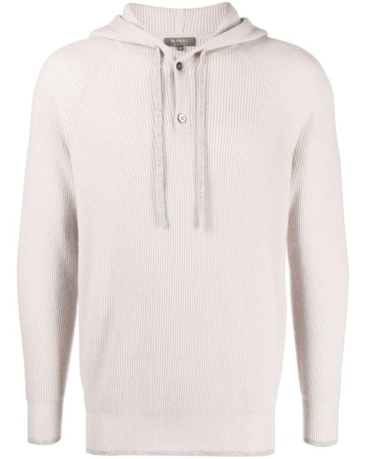 N.Peal Cashmere White Button-placket Organic-cashmere Hoodie for men