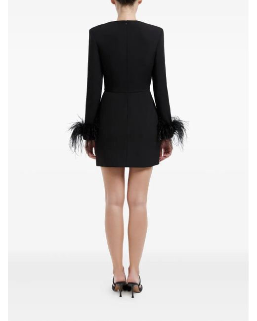 POST MERIDIEM Black Gewickeltes Minikleid Mit Federn