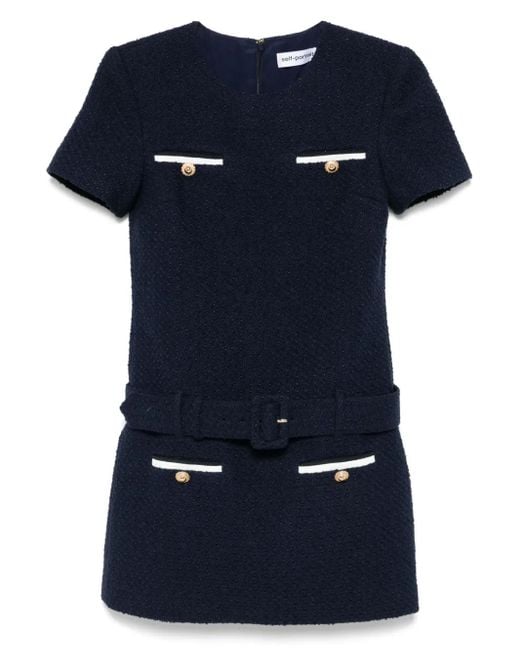 Self-Portrait Blue Self Portrait Bouclé Mini Dress