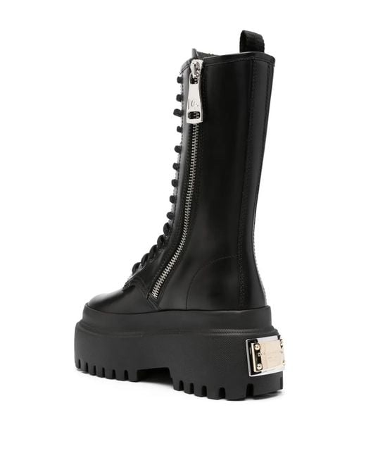 Dolce & Gabbana Black Leather Combat Boot