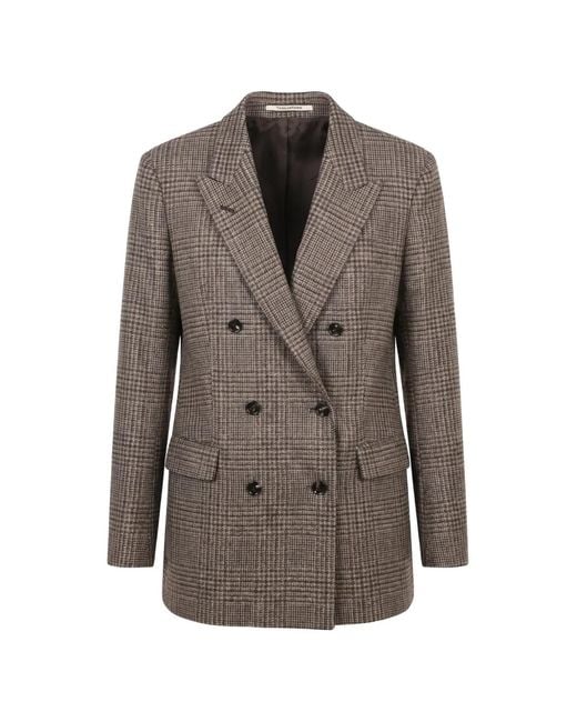 Tagliatore Brown Jasmine Double-Breasted Check-Pattern Blazer