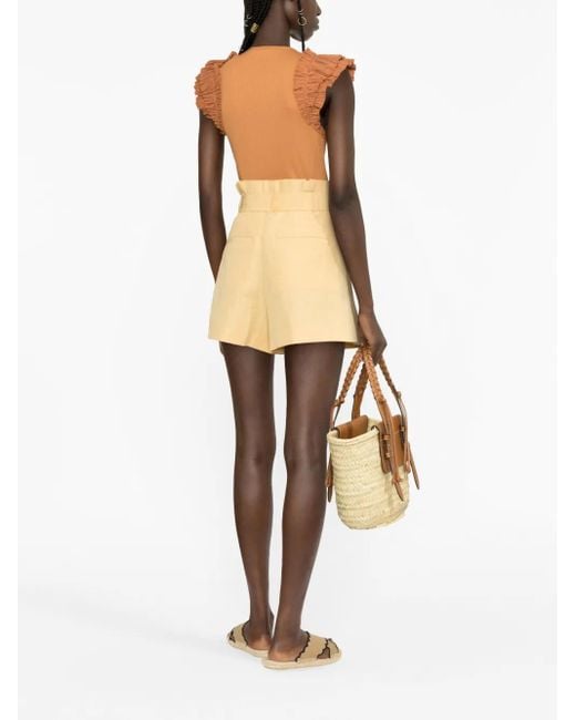 Ulla Johnson Natural Belted-Waist Shorts