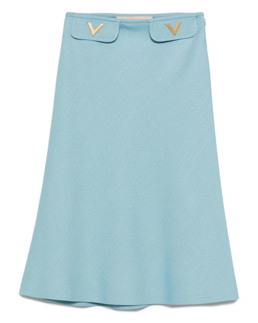 Valentino Garavani Blue V-Detail A-Line Midi Skirt