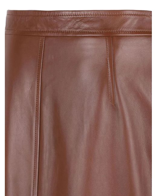 Max Mara Midi-Rok Met Leren Vlakken in het Brown