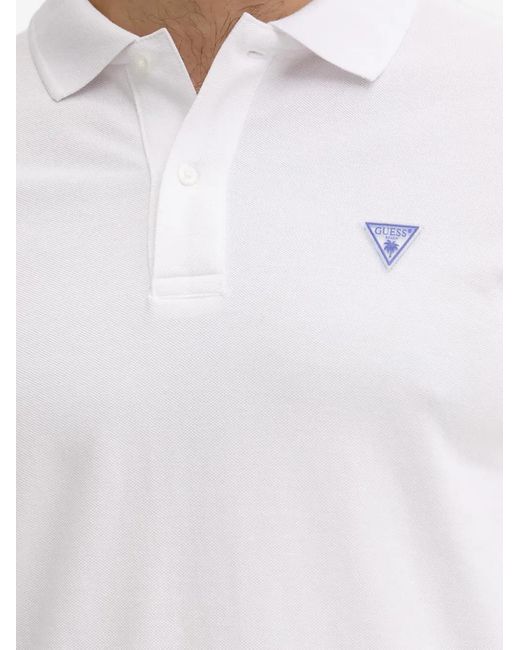 Guess White Polo En Piqué À Patch Logo for men