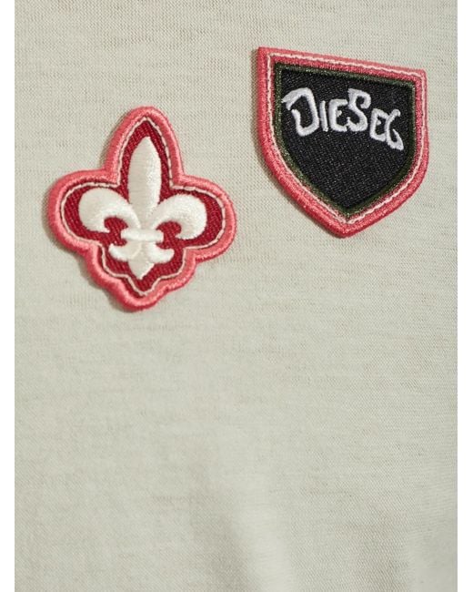 DIESEL White T-Shirt Avec Patchs Et Côtés Gaufrés for men