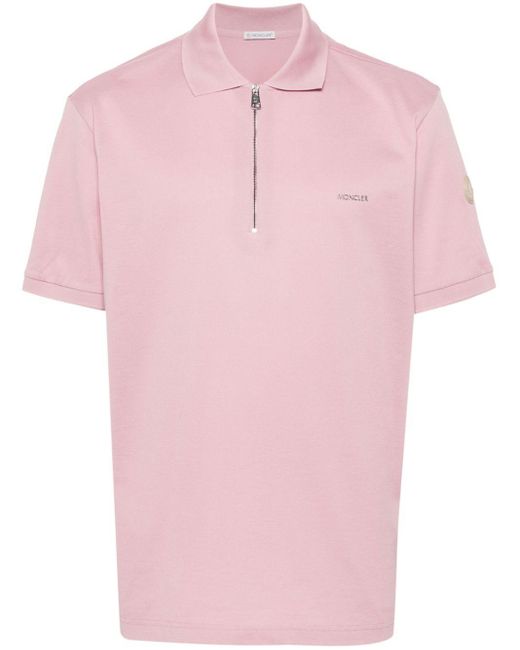 Moncler Pink Logo-embossed Cotton Polo Shirt for men