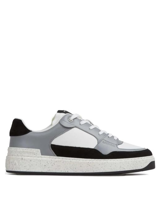 Balmain White B-Court Flip Panelled Leather Sneakers for men