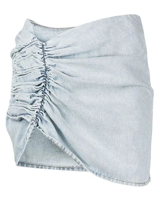 The Mannei Blue Asymmetric Ruched Denim Skirt