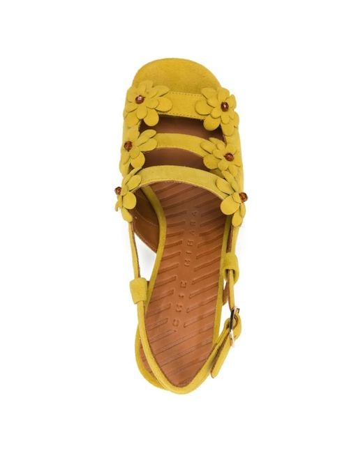 Chie Mihara Yellow Flower Perli Leather Sandals