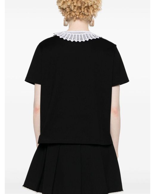 Parlor Black Crochet-collar Cotton T-shirt