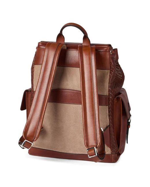 Brunello Cucinelli Brown Braided-Detail Leather Backpack
