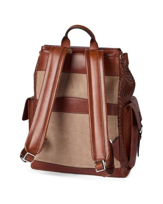 Brunello Cucinelli Rucksack Aus Leder Mit Flechtdetail in Brown für Herren