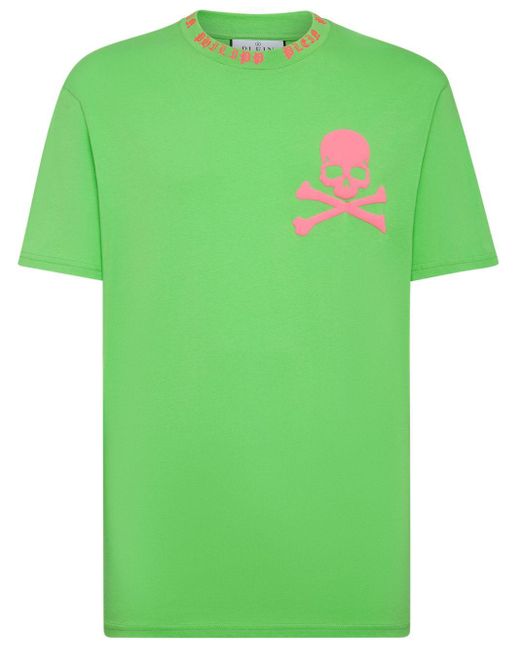 Philipp Plein Green Skull&bones-print Cotton T-shirt for men