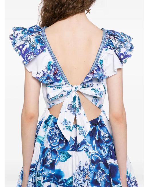 Camilla Blue Neck Frill Tiered Short Dress