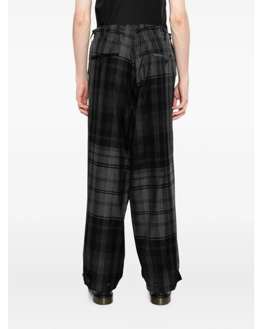 Yohji Yamamoto Gray Plaid Tab-Detail Trousers for men