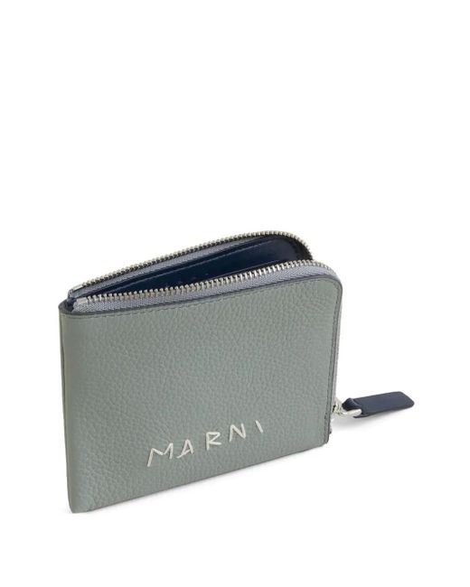 Marni Gray Leather Zip-Around Wallet With Mending-Embroidery for men