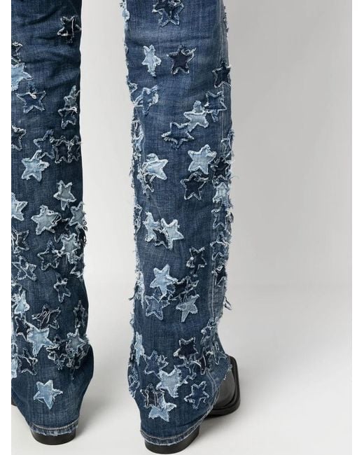 DSquared² Blue Star-Motif Patchwork Jeans for men