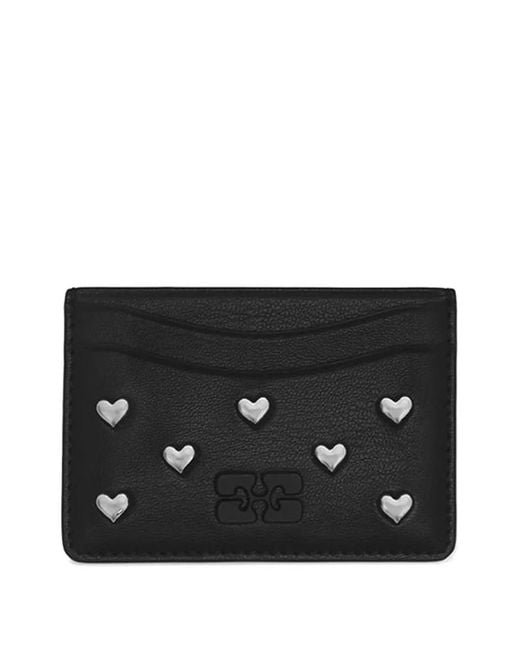 Ganni Black Bou Heart-Stud Cardholder