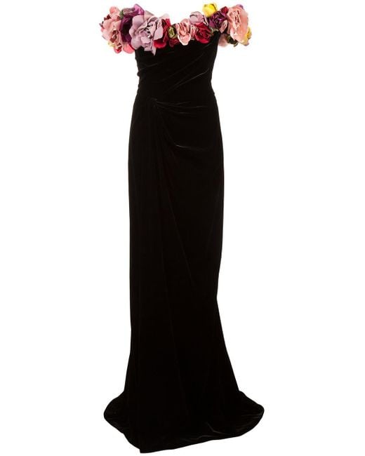 Marchesa Black Velvet Flower Dress