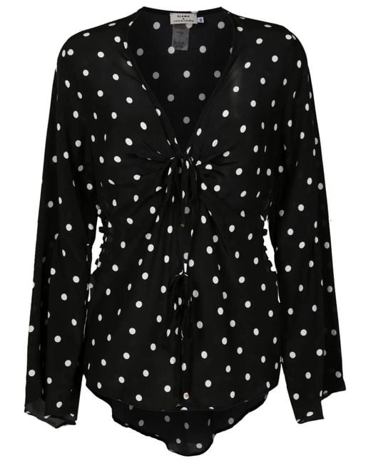 Amir Slama Black Polka-Dot Pattern Silk Blouse