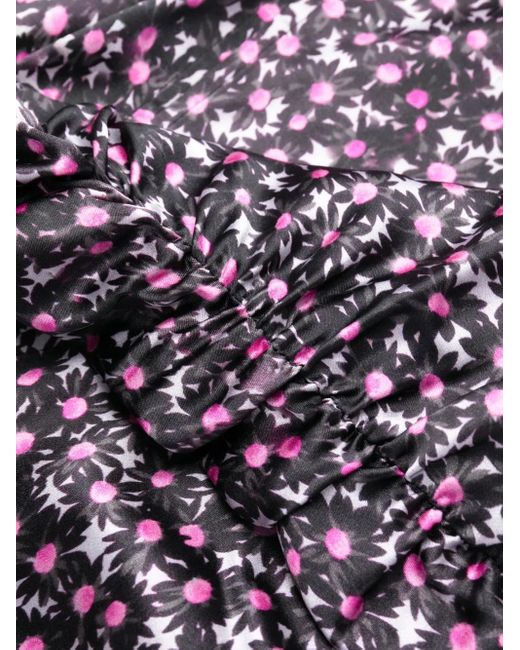 Ganni Purple Floral-Print Silk Dress