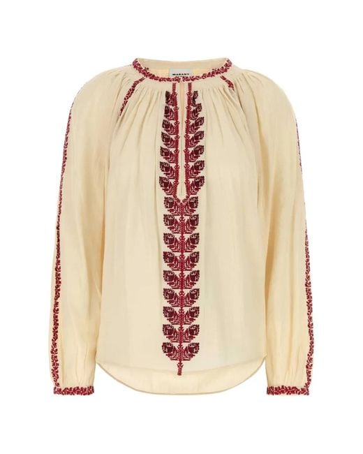 Isabel Marant Natural Lena Embroidered Cotton Blouse