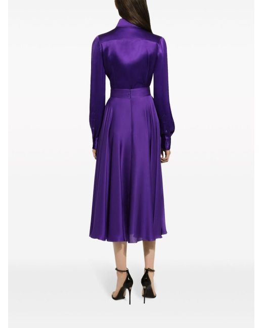Dolce & Gabbana Purple Pleated Silk Full Skirt