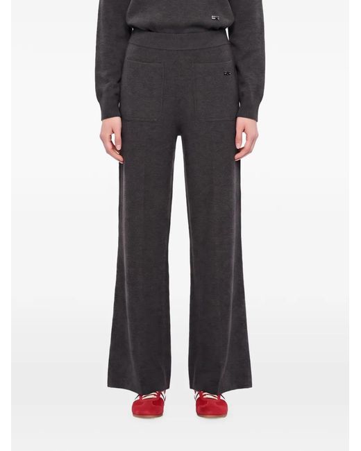 Victoria Beckham Black Alina Logo-Plaque Wide-Leg Trousers