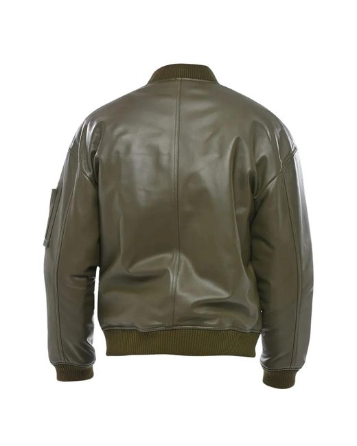 DSquared² Green Zip-Up Leather Bomber Jacket for men