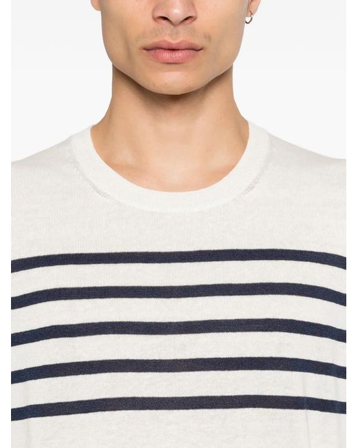 Gran Sasso White Striped Round-Neck T-Shirt for men
