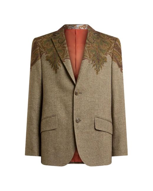 Etro Green Veste En Laine Mélangée À Boutonnage Simple À Imprimé Pochette Paisley for men