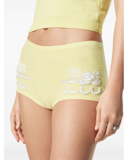 Versace Yellow Embroidered Knitted Mini Shorts