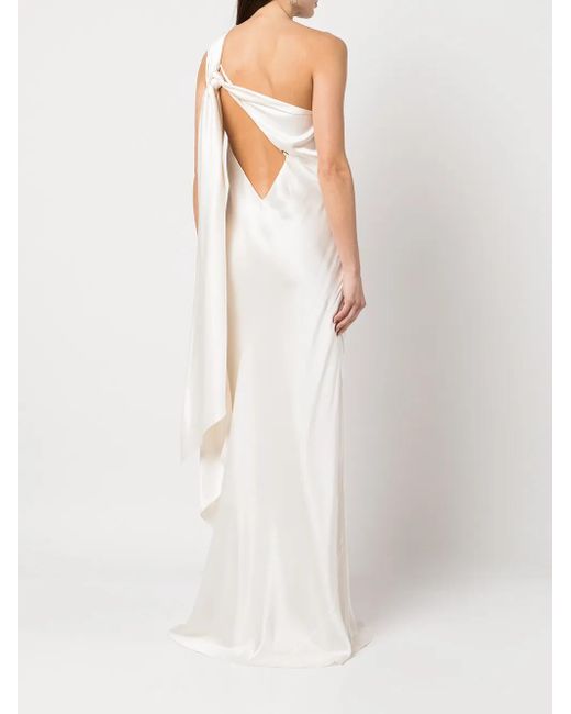 Michelle Mason White Drape-Panel Silk Gown
