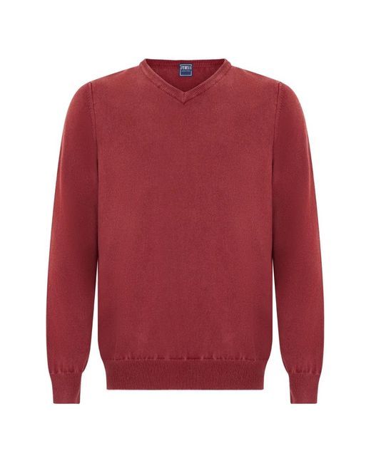 Fedeli Red Fine-Knit V-Neck Sweater for men