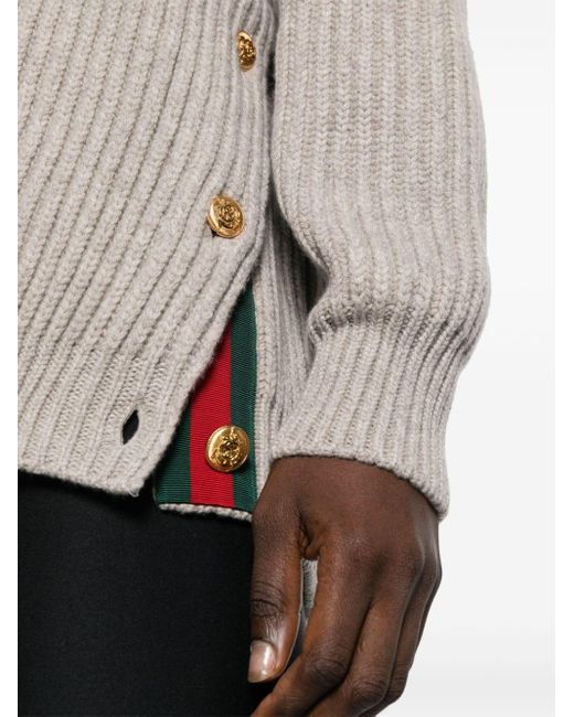 Gucci White Grob gestrickter Pullover mit V-Ausschnitt
