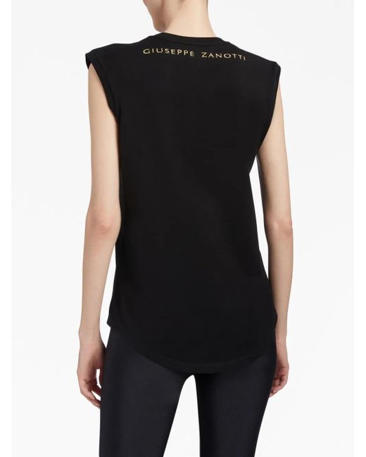 Giuseppe Zanotti Black Ursella Logo-Embroidered Sleeveless Cotton Tank Top