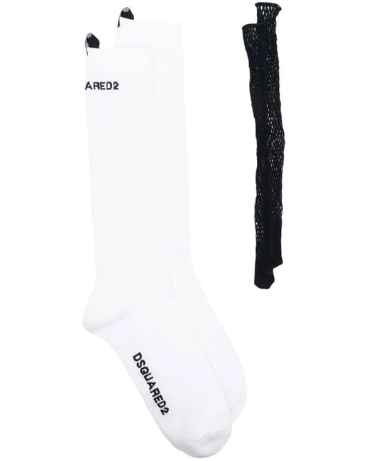 DSquared² White Logo-Print Ribbed Socks for men