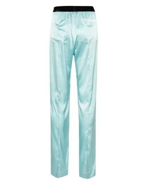 Tom Ford Blue Pleated Satin Pajama Pants