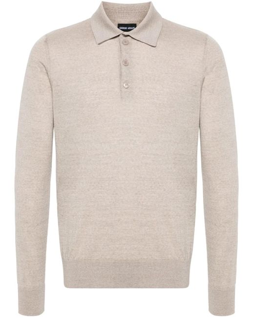 Giorgio Armani White Long-Sleeve Wool Polo Shirt for men