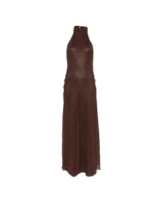 Oseree Brown Ring Turtleneck Maxi Dress