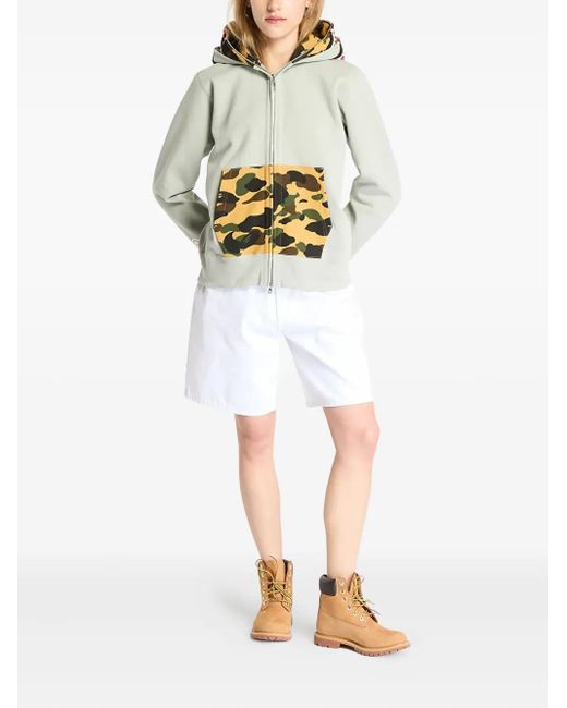 A Bathing Ape Gray Camo-Panel Shark-Print Hoodie