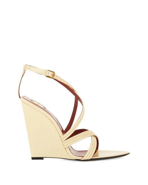 Saint Laurent Natural Crisscross Wedge Sandals