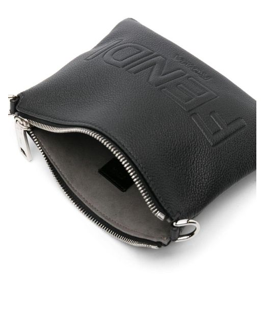 Fendi Black Logo-embossed Leather Messenger Bag for men