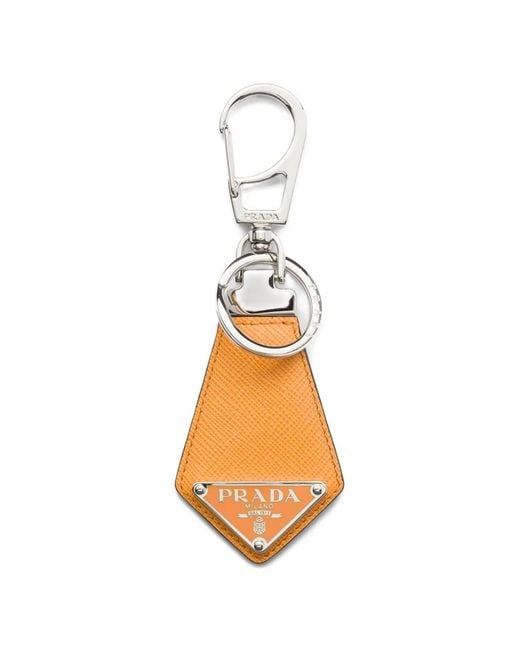 Prada Metallic Saffiano Leather Keychain for men