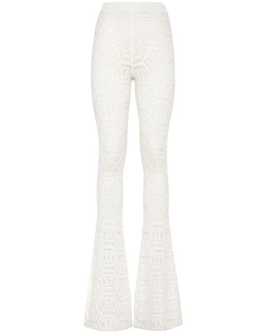 Philipp Plein White Monogram-Pattern Open-Knit Trousers